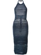Balmain Knitted Halter Dress, Women's, Size: 36, Blue, Cotton/viscose