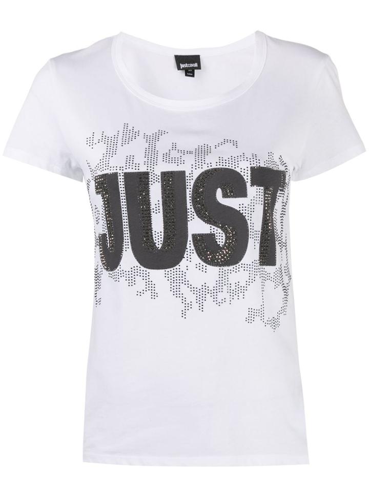 Just Cavalli Embellished Logo Print T-shirt - White