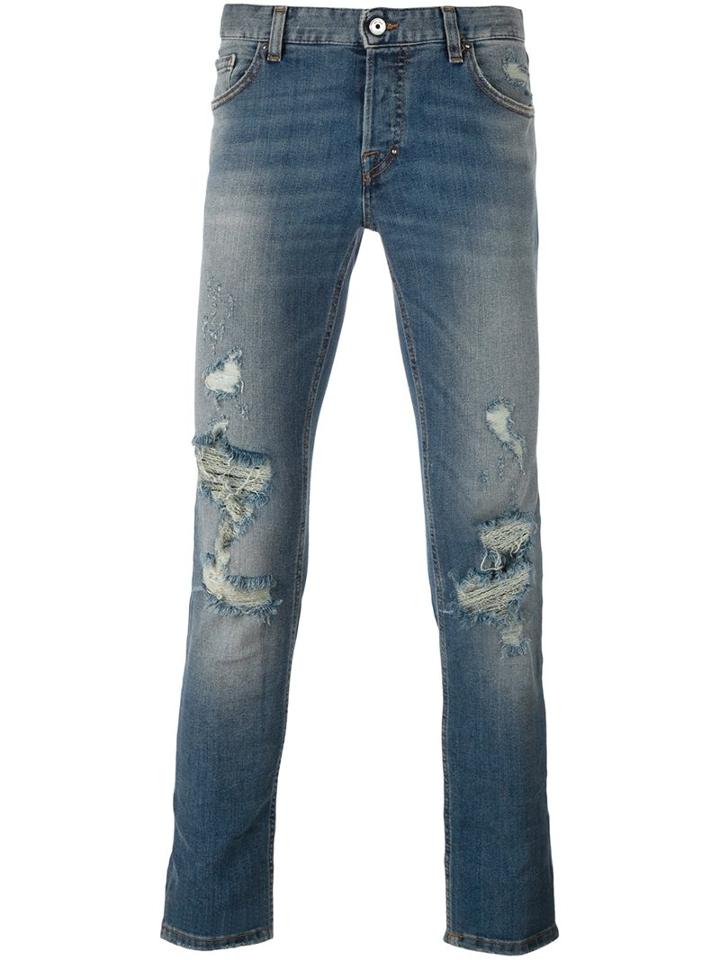 Just Cavalli Distressed Skinny Jeans, Men's, Size: 30, Blue, Cotton/polyester/spandex/elastane