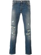 Just Cavalli Distressed Skinny Jeans, Men's, Size: 30, Blue, Cotton/polyester/spandex/elastane