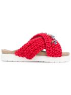 Inuiki Embellished Cross Strap Sandals - Red