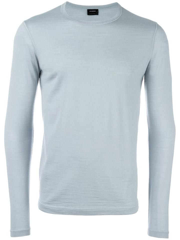 Jil Sander Crew Neck Sweatshirt, Men's, Size: Small, Blue, Virgin Wool