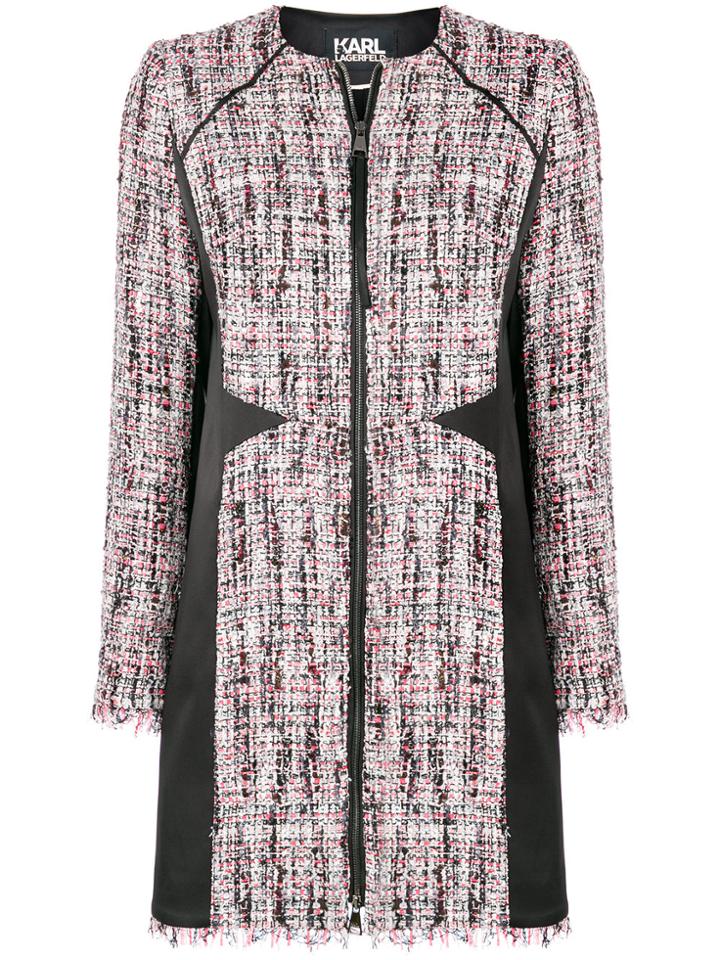 Karl Lagerfeld Satin Panel Bouclé Coat - Black