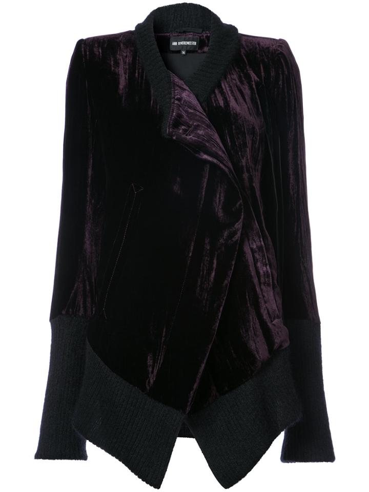 Ann Demeulemeester Knitted Trim Asymmetrical Jacket - Pink & Purple