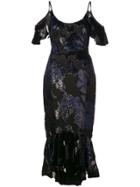 Marchesa Notte Sequin Embellished Cold Shoulder Dress - Black