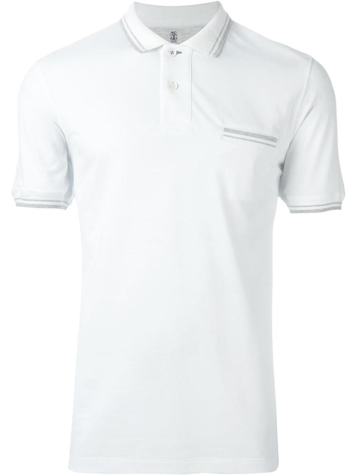 Brunello Cucinelli Piped Polo Shirt, Men's, Size: S, White, Cotton