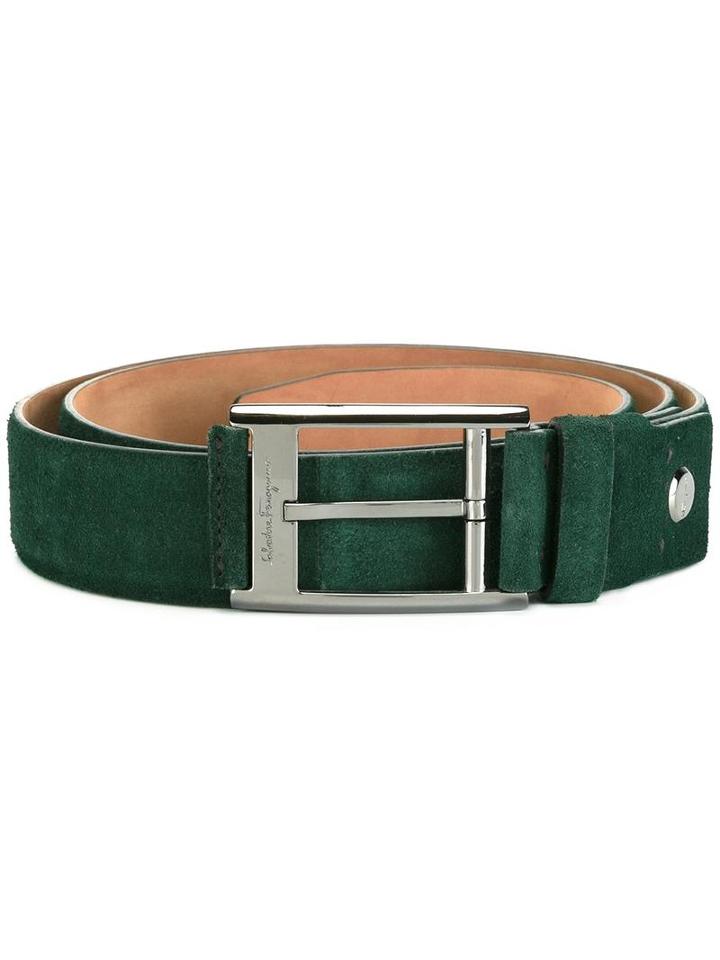 Salvatore Ferragamo Suede Trim Buckle Belt, Men's, Size: 115, Green, Calf Suede