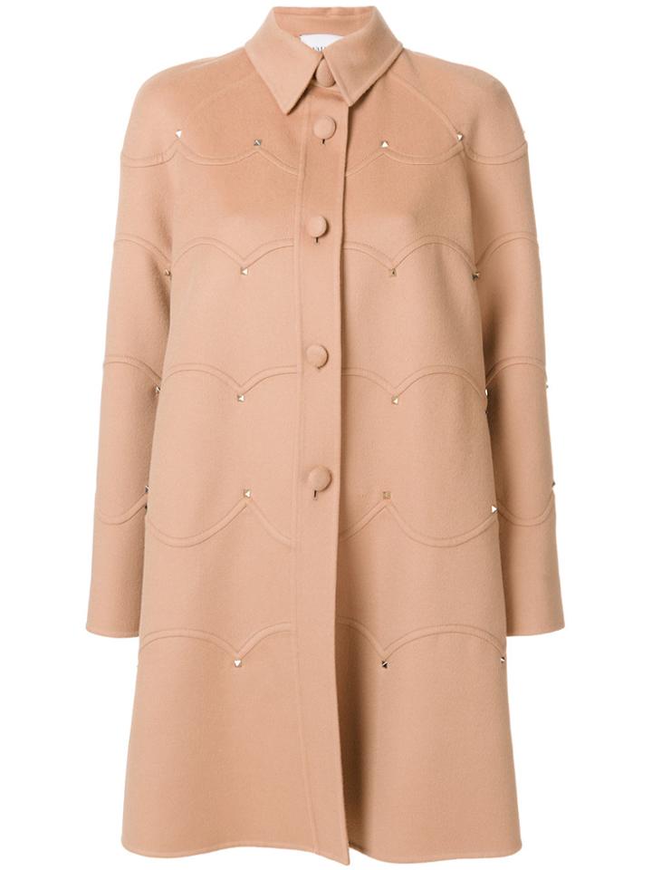 Valentino Rockstud Single Breasted Coat - Brown