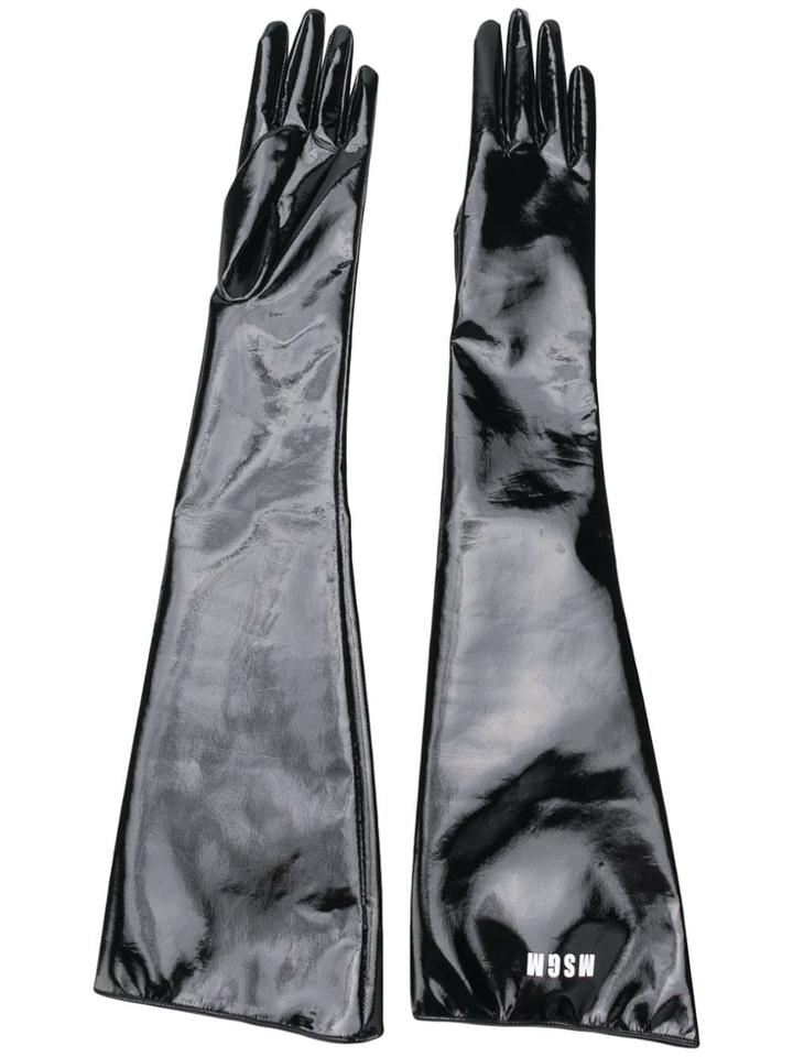Msgm Runway Vinyl Logo Gloves - Black