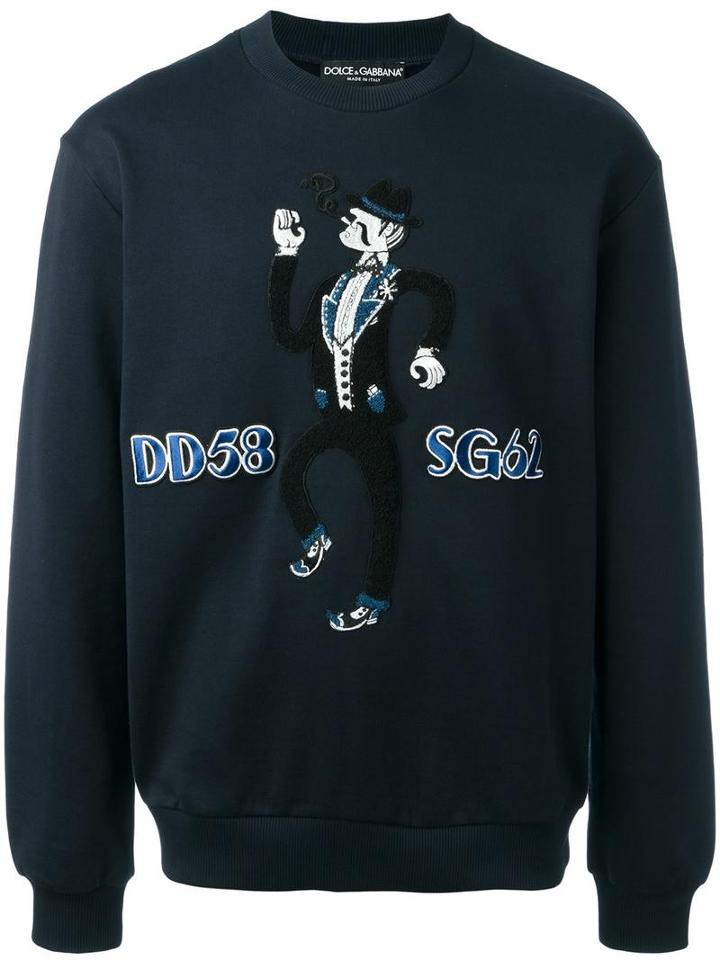 Dolce & Gabbana Musician Patch Sweatshirt, Men's, Size: 52, Blue, Cotton/wool/viscose/acrylic