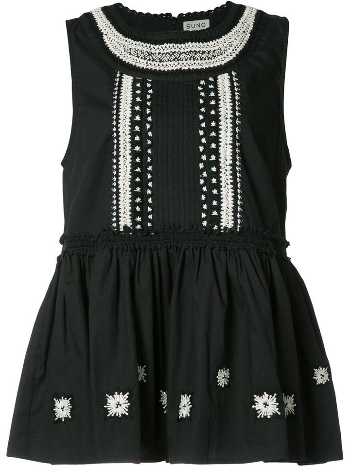Suno Ruffled Sleeveless Blouse, Women's, Size: 4, Black, Cotton