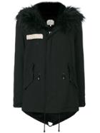 Amen Contrast Patch Zipped Coat - Black