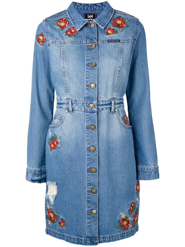 House Of Holland - Embroidered Shirt Dress - Women - Cotton/polyester - M, Blue, Cotton/polyester