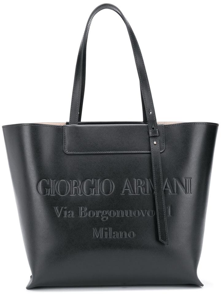 Giorgio Armani Embossed Logo Tote - Black