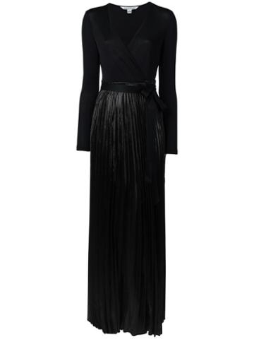 Diane Von Furstenberg Pleated Wrap Dress, Women's, Size: 6, Black, Viscose/rayon/nylon/metallic Fibre