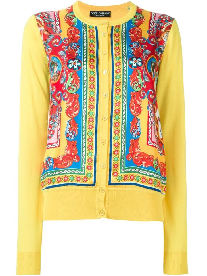 Dolce & Gabbana Carretto Siciliano Print Cardigan, Women's, Size: 40, Yellow/orange, Silk