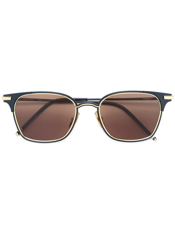 Thom Browne Eyewear Matte Navy & 18k Gold Sunglasses - Blue