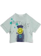 Burberry Kids Smiley Face Print Cropped T-shirt - Blue