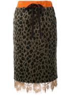Muveil - Lace Trim Midi Skirt - Women - Cotton/polyester - 38, Brown, Cotton/polyester