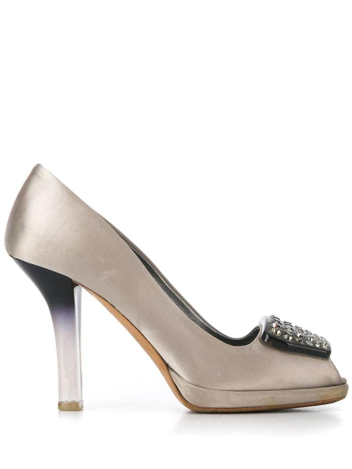 Prada Pre-owned 1990s Crystal Plaque Peep Toe Pumps - Silver