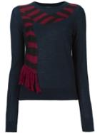 Sonia By Sonia Rykiel Scarf Motif Fringed Sweater, Women's, Size: Small, Blue, Wool/acrylic