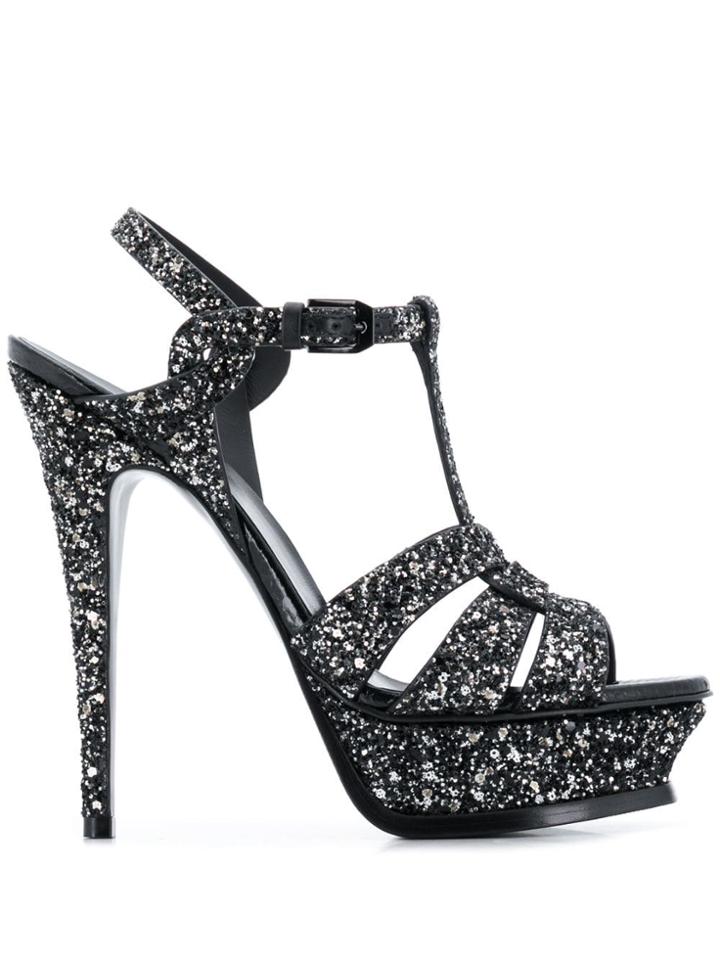 Saint Laurent Glittery Platform Sandals - Black