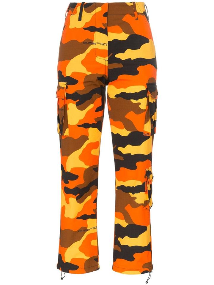 Off-white Camo Print Straight Leg Cropped Trousers - Orange