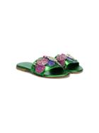 Quis Quis Crystal Embellished Sandals - Green