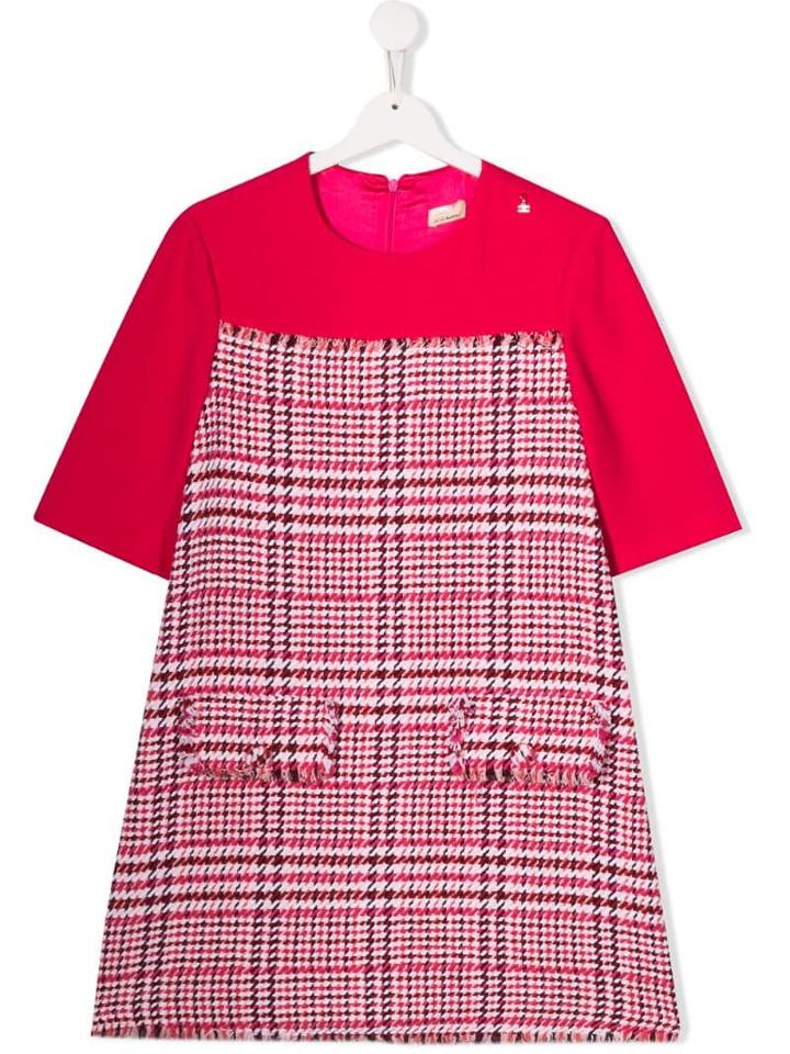Elisabetta Franchi La Mia Bambina Teen Houndstooth Print Dress - Pink