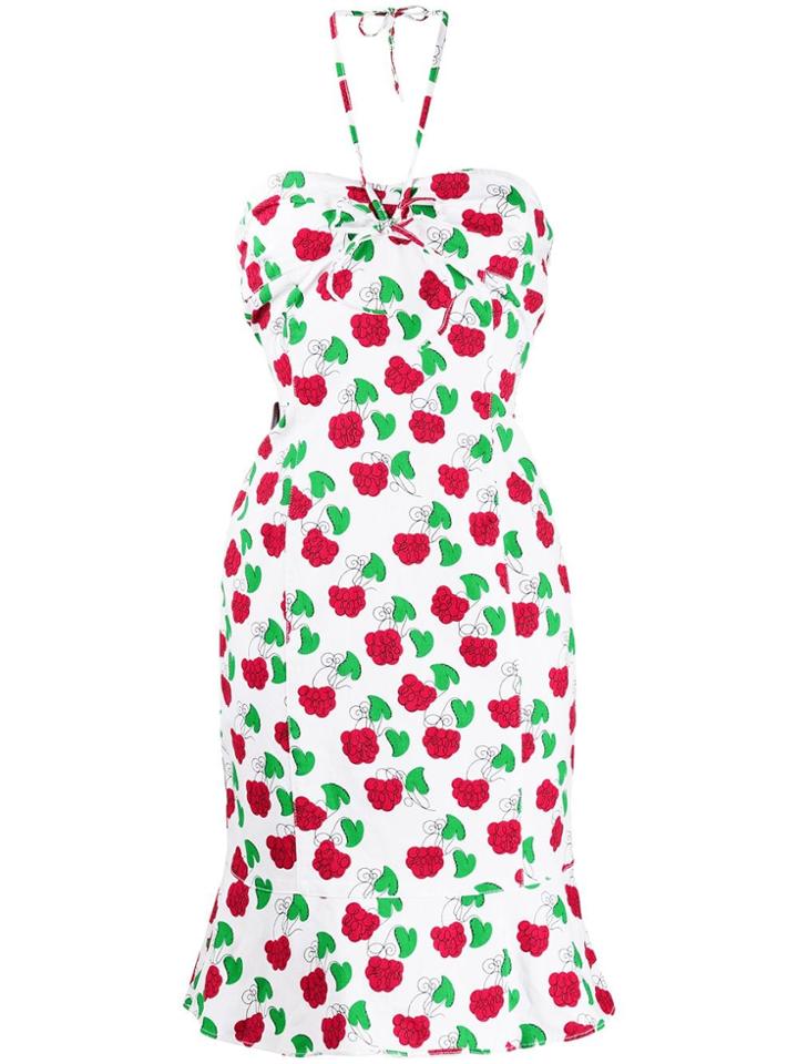 Moschino Pre-owned Raspberry Print Halterneck Dress - White