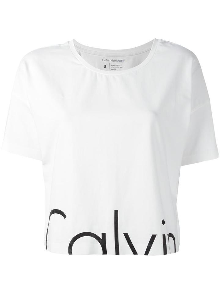 Calvin Klein Jeans Logo Print T-shirt, Women's, Size: Xs, White, Cotton/spandex/elastane