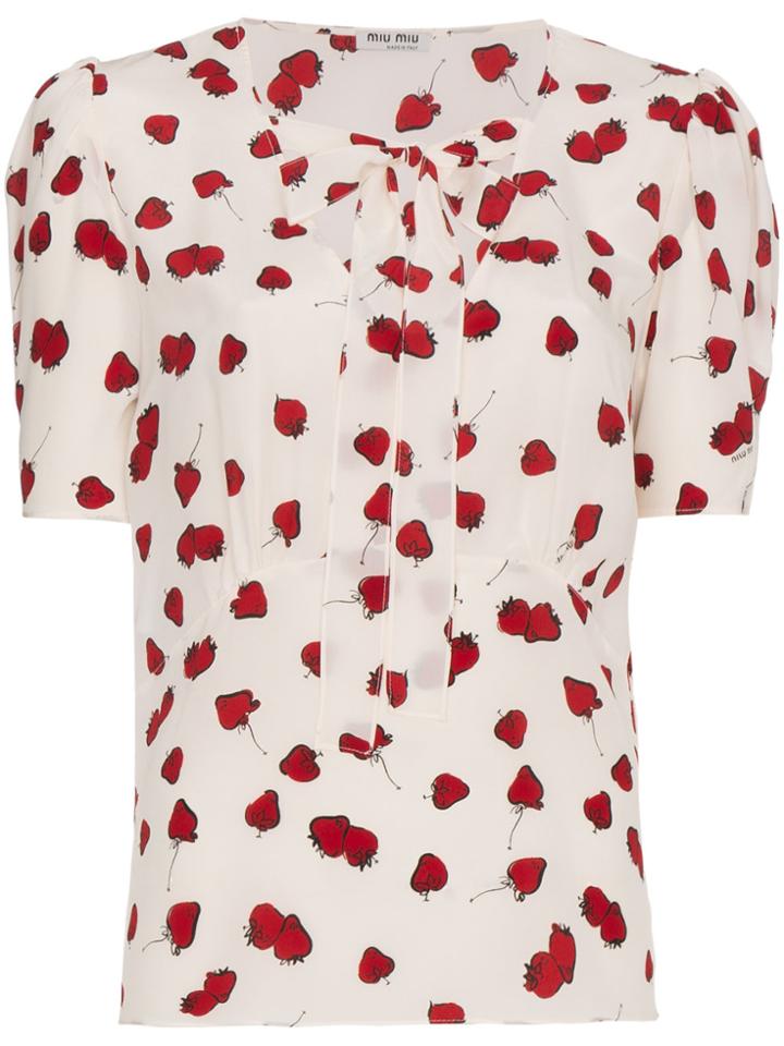 Miu Miu Silk Tie Neck Blouse - White