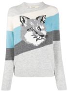 Maison Kitsuné Fox Striped Knit Sweater - Grey