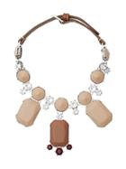 Burberry Glass, Crystal And Leather Drop Necklace - Neutrals