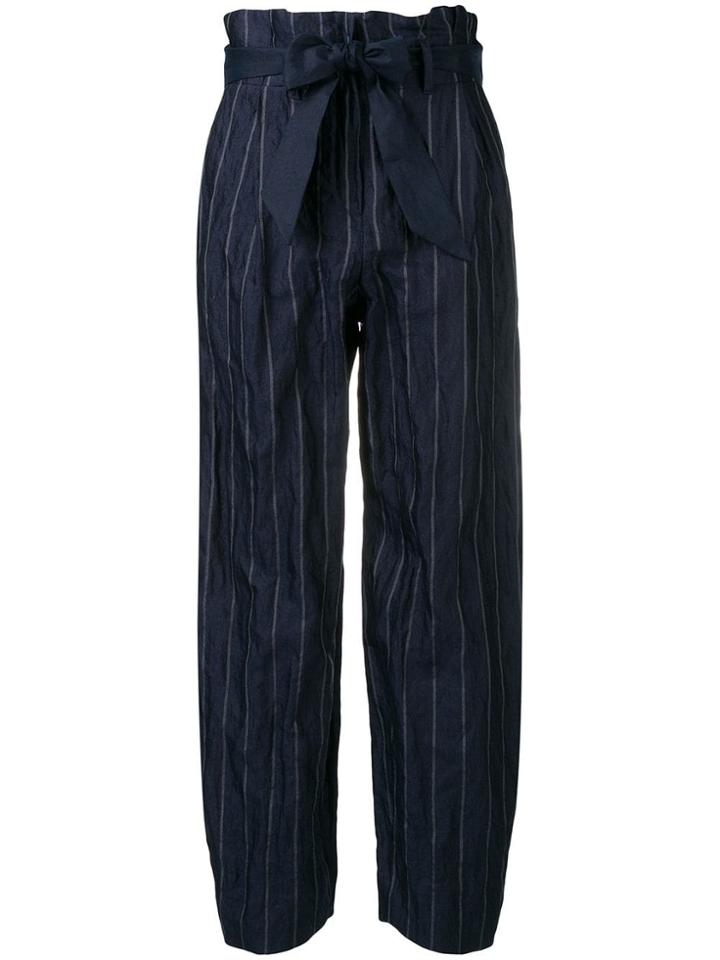 Emporio Armani Belted Striped Trousers - Blue
