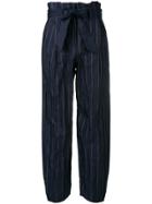 Emporio Armani Belted Striped Trousers - Blue