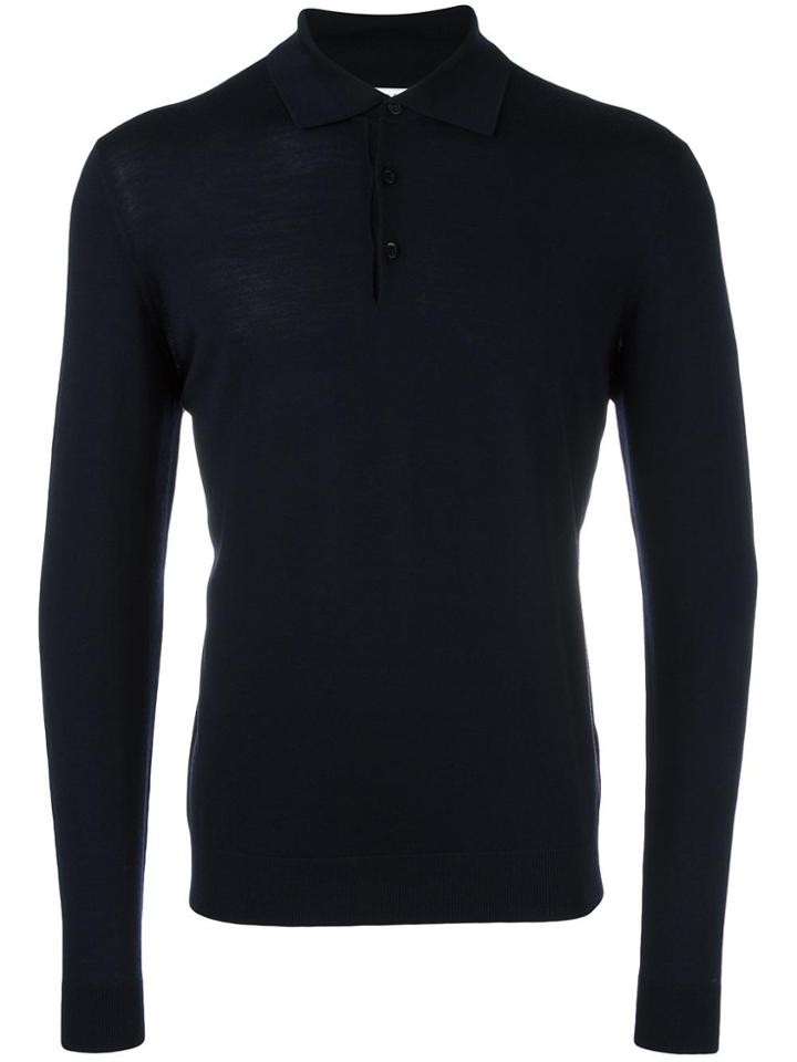Fashion Clinic Timeless Long Sleeved Knitted Polo Shirt - Blue