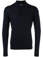 Fashion Clinic Timeless Long Sleeved Knitted Polo Shirt - Blue