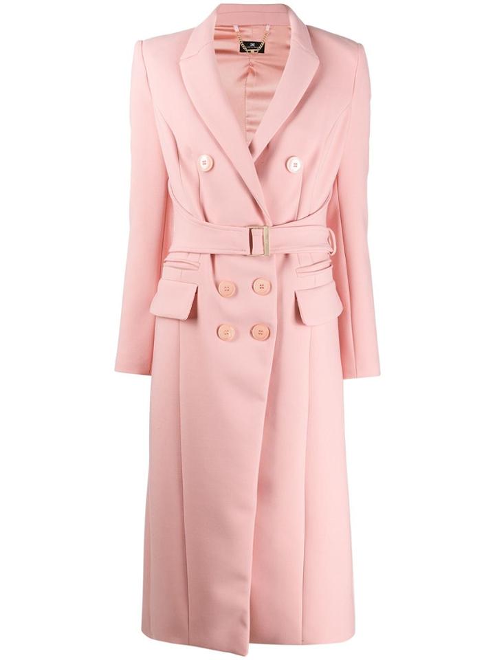 Elisabetta Franchi Fitted Belted Coat - Pink