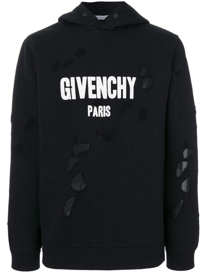Givenchy - Distressed Logo Print Hoody - Men - Cotton/polyester/viscose - L, Black, Cotton/polyester/viscose