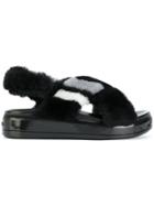 Prada Faux Fur Sandals - Black