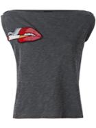 Just Cavalli 'lips' Patch Blouse, Women's, Size: Small, Grey, Cotton