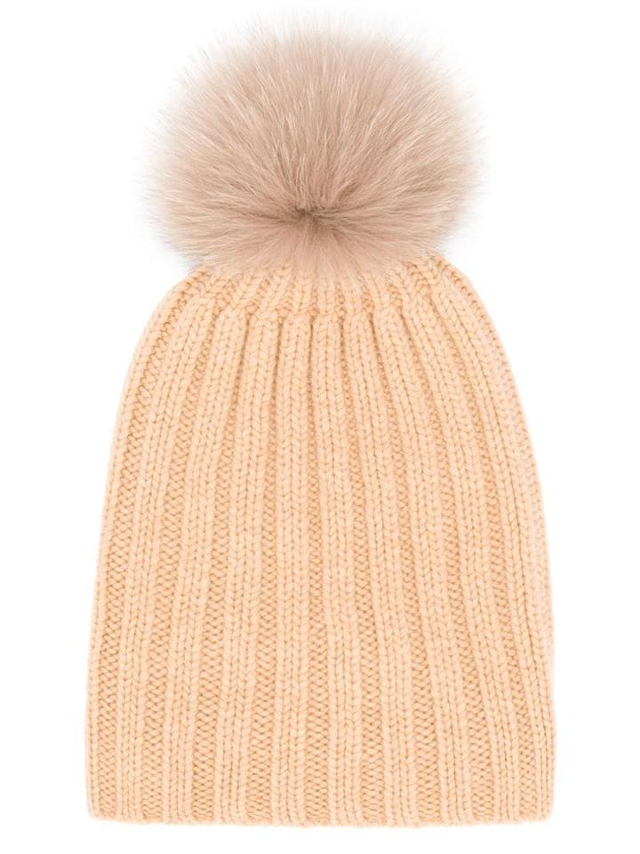 Danielapi Pom-pom Ribbed Knit Hat - Neutrals