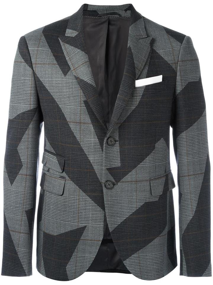 Neil Barrett Abstract Print Blazer, Men's, Size: 46, Grey, Polyester/spandex/elastane/viscose/virgin Wool