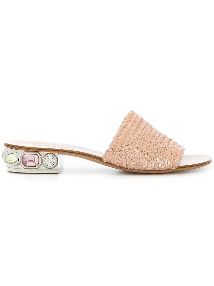 Casadei Woven Embellished Mules - Metallic
