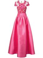 Marchesa Notte Floral-embroidered Pleated Gown - Pink & Purple