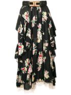Elisabetta Franchi Floral Ruffle Skirt - Black