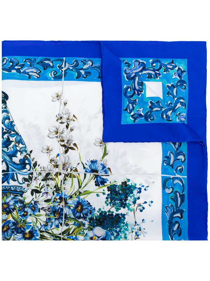 Dolce & Gabbana - Majolica Print Scarf - Women - Silk - One Size, Blue, Silk