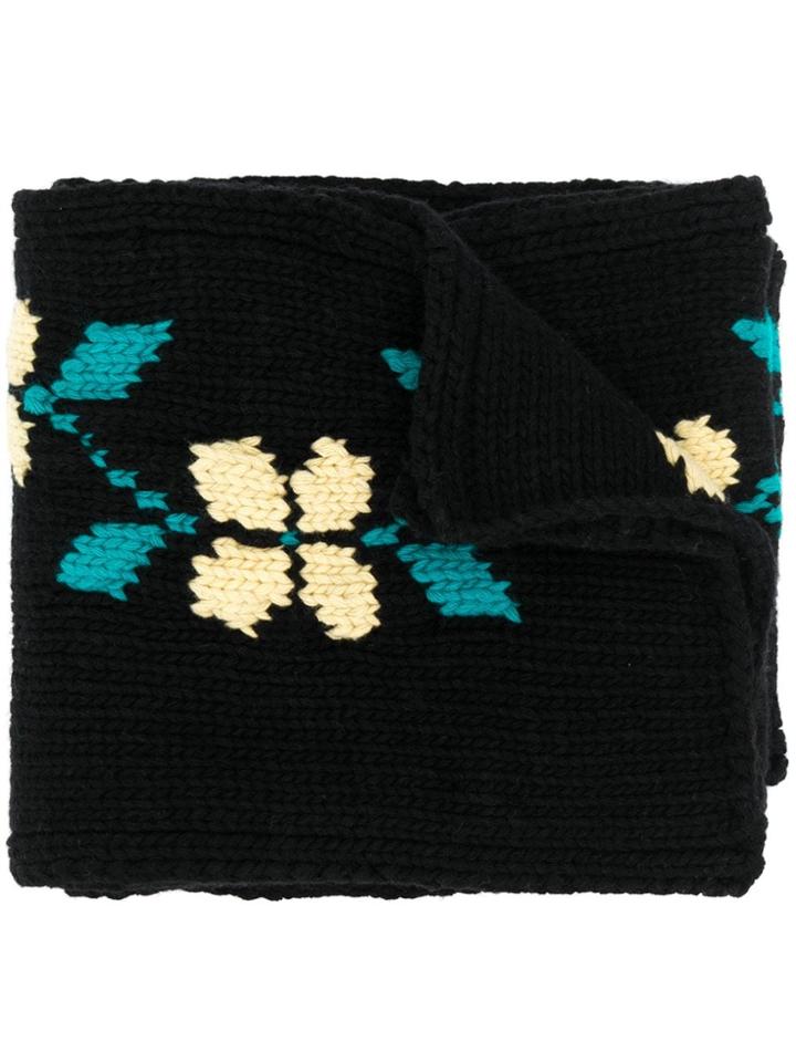 Ymc Floral Motif Knit Scarf - Black