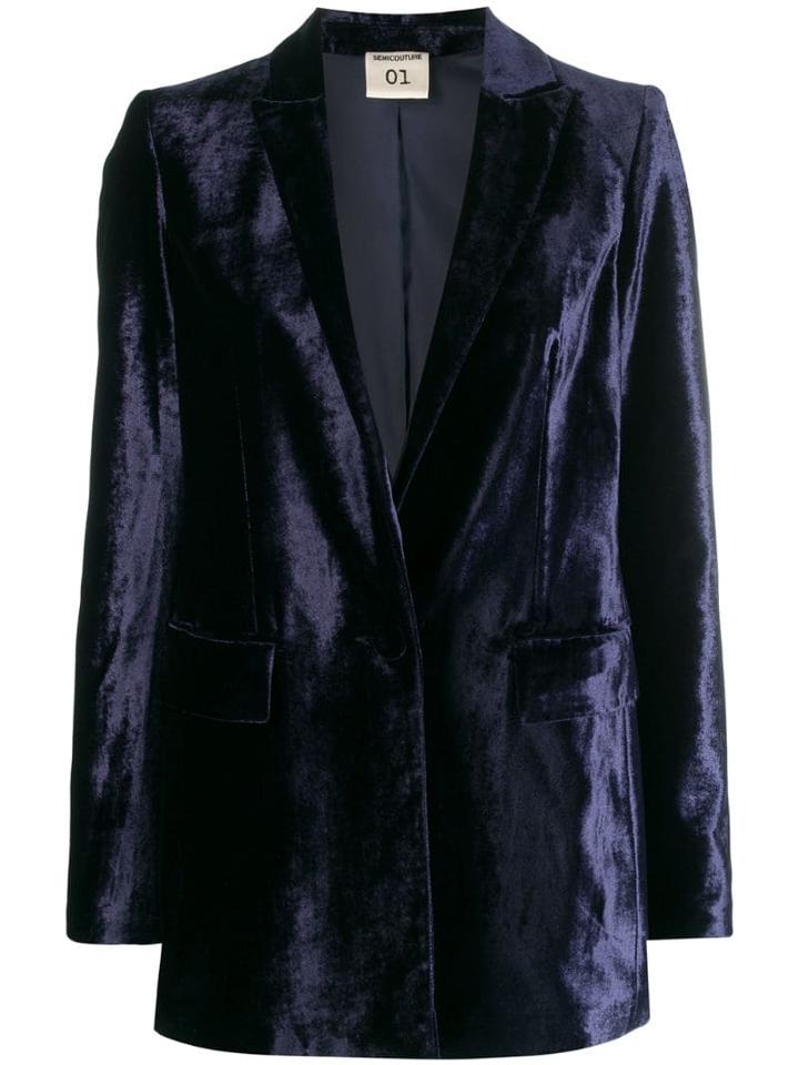 Semicouture Velvet Blazer - Blue